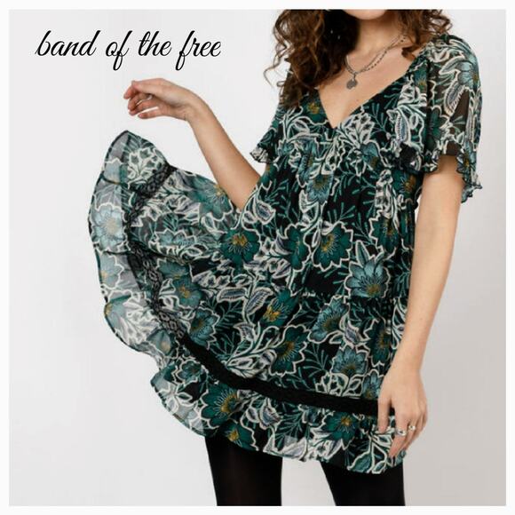 NWT B.O.G. Band of the Free Maisie Floral Mini Dress Sz. XS [2] Black Emerald - Picture 1 of 11